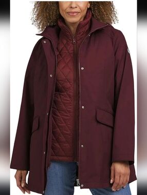 Lands' End Women's Hooded Trench Coat in Plum 3-in-1